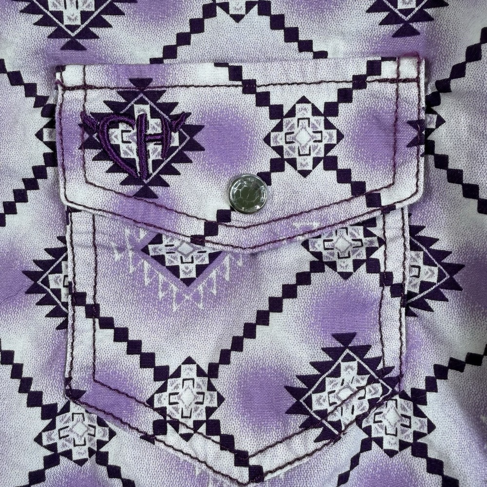 Cowgirl Hardware Western Shirt Girls 6/S Long Sleeve Aztec Purple Crystal Snaps - Picture 13 of 14